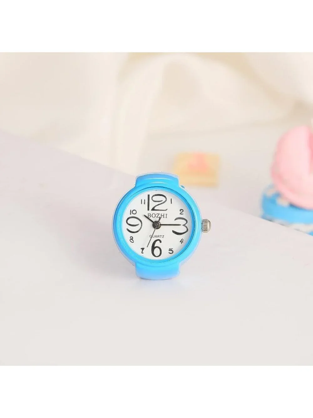 Unisex Blue Analog Quartz Easy Read Adjustable Modern Round Finger Ring Watch